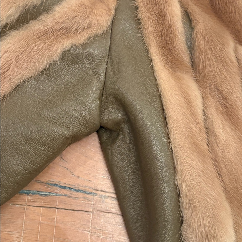 Vintage Mink Fur & Leather Coat Belted Brown Jacket - Picture 9 of 11